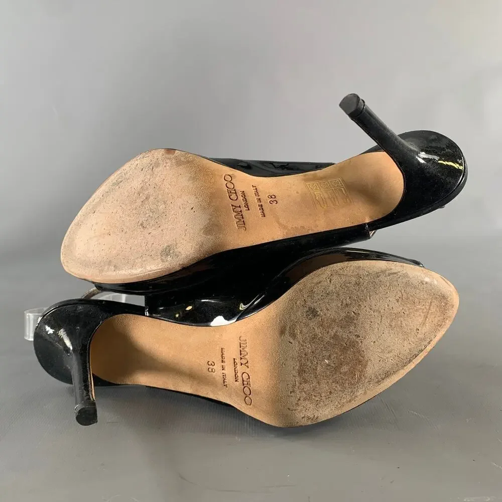 JIMMY CHOO Size 8 Black Patent Leather Slingback Sandals - Picture 3 of 5